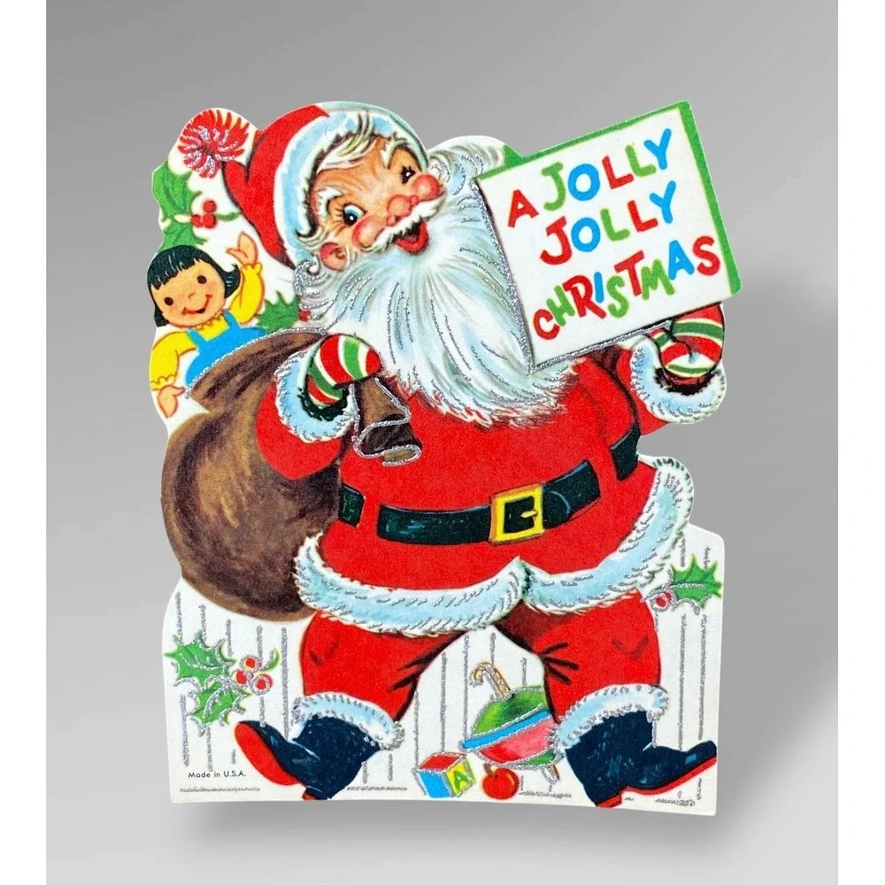1960s Christmas Die-Cut Cards Glitter Set of 7 UNUSED USA Made Vintage MCM Decor